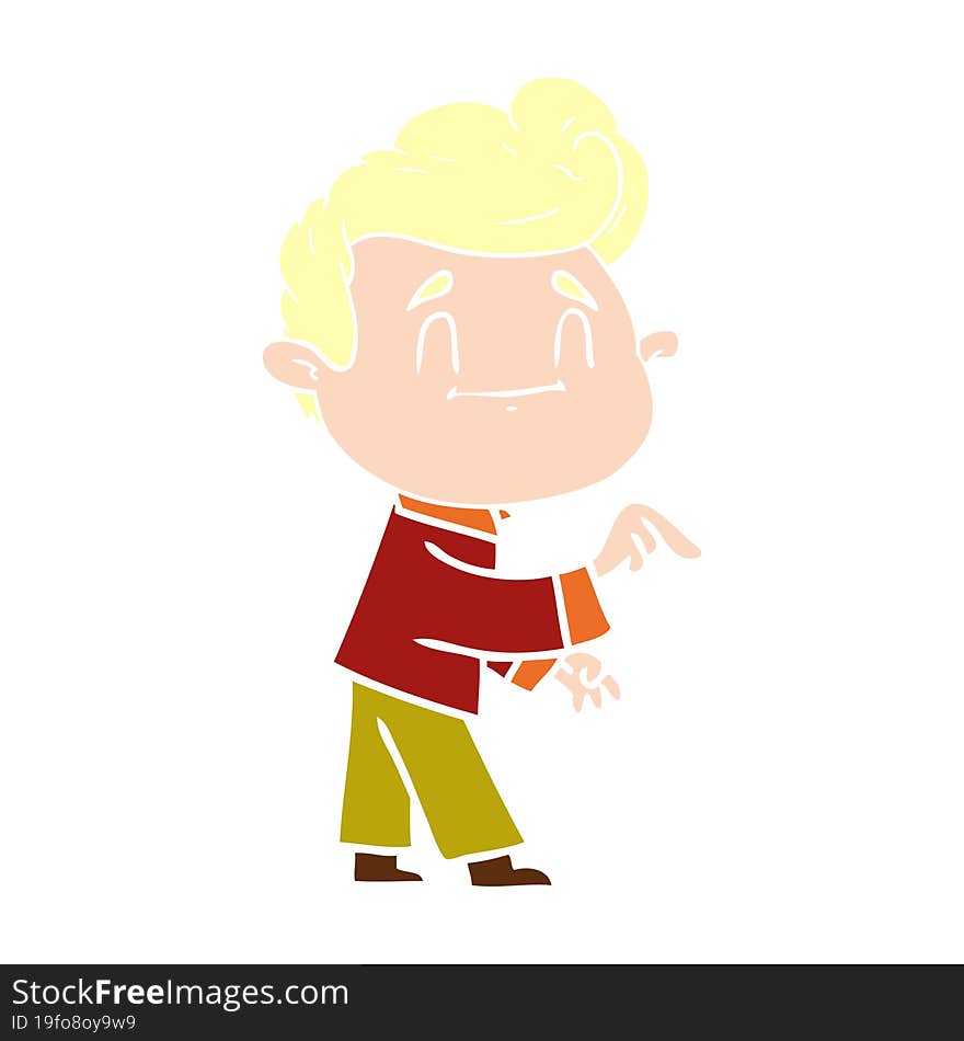 happy flat color style cartoon man making point