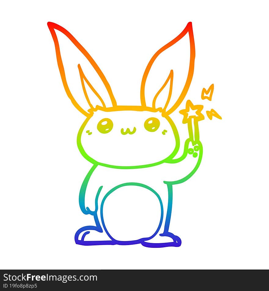 Rainbow Gradient Line Drawing Cute Cartoon Rabbit