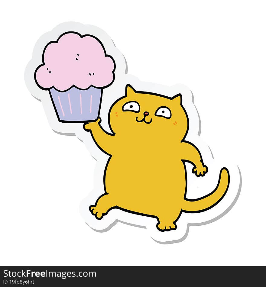 sticker of a cartoon cat with cupcake