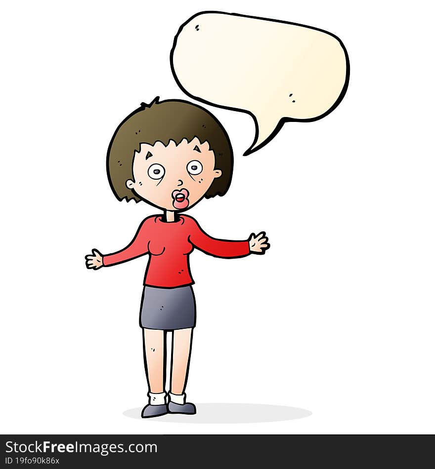 cartoon woman making excuses with speech bubble