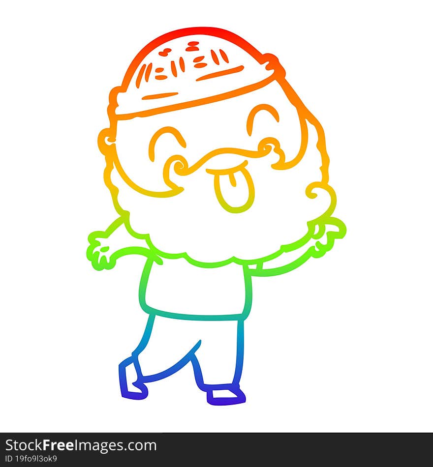 rainbow gradient line drawing man with beard sticking out tongue