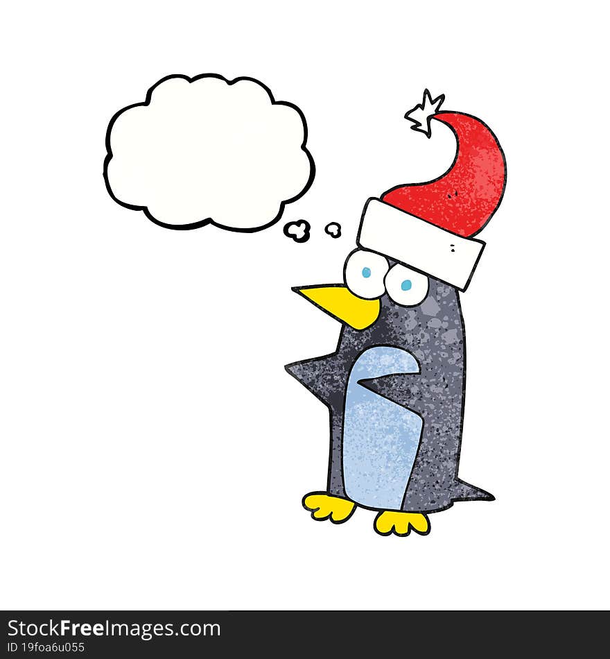 thought bubble textured cartoon christmas penguin