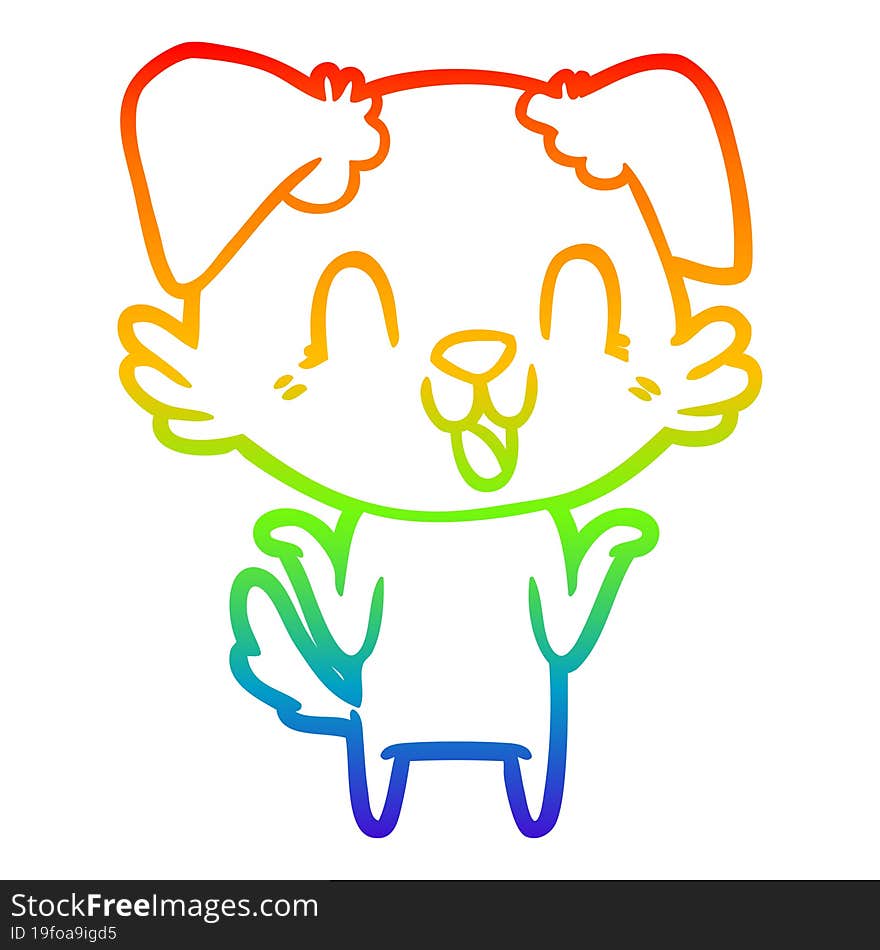 rainbow gradient line drawing laughing cartoon dog shrugging shoulders