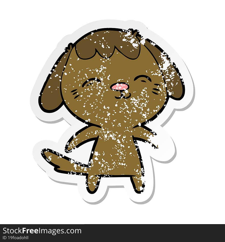 Distressed Sticker Of A Happy Cartoon Dog