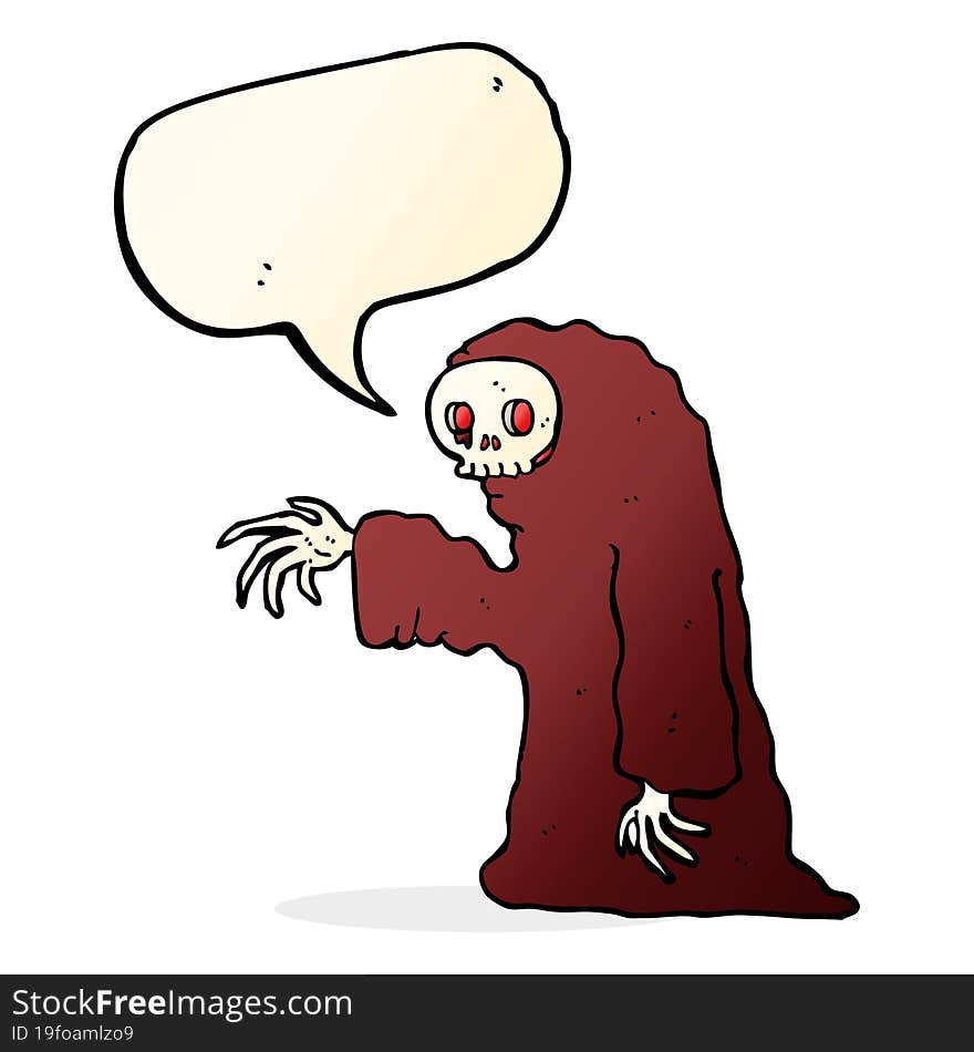 cartoon spooky halloween costume with speech bubble