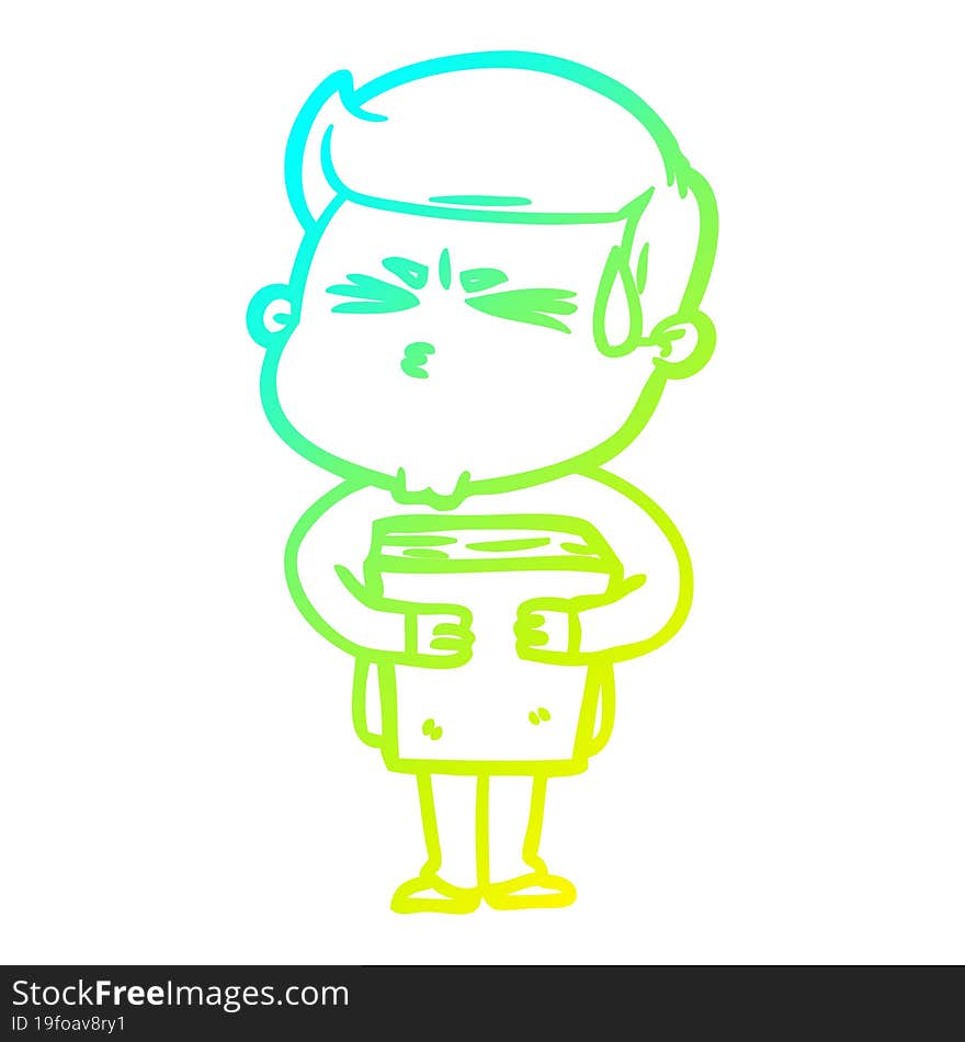 cold gradient line drawing cartoon man sweating