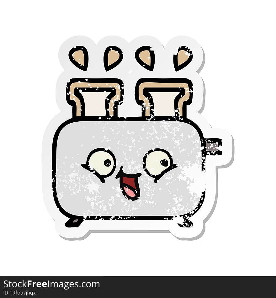 distressed sticker of a cute cartoon of a toaster