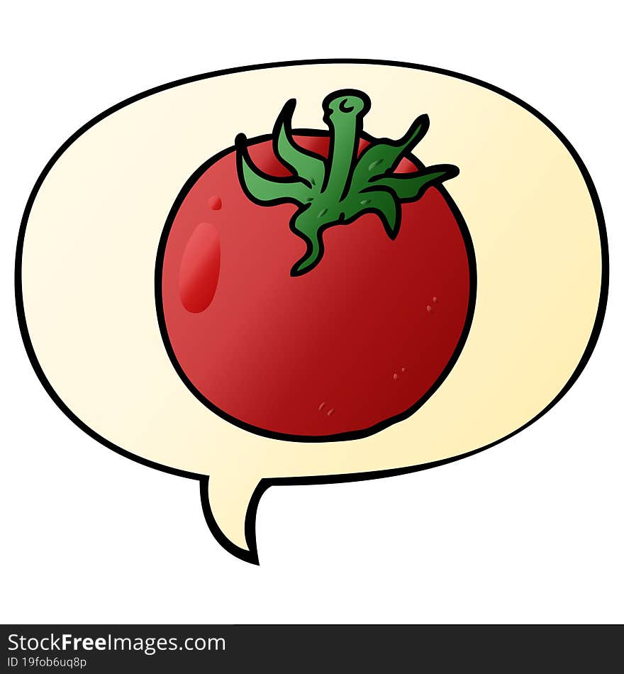 cartoon fresh tomato with speech bubble in smooth gradient style