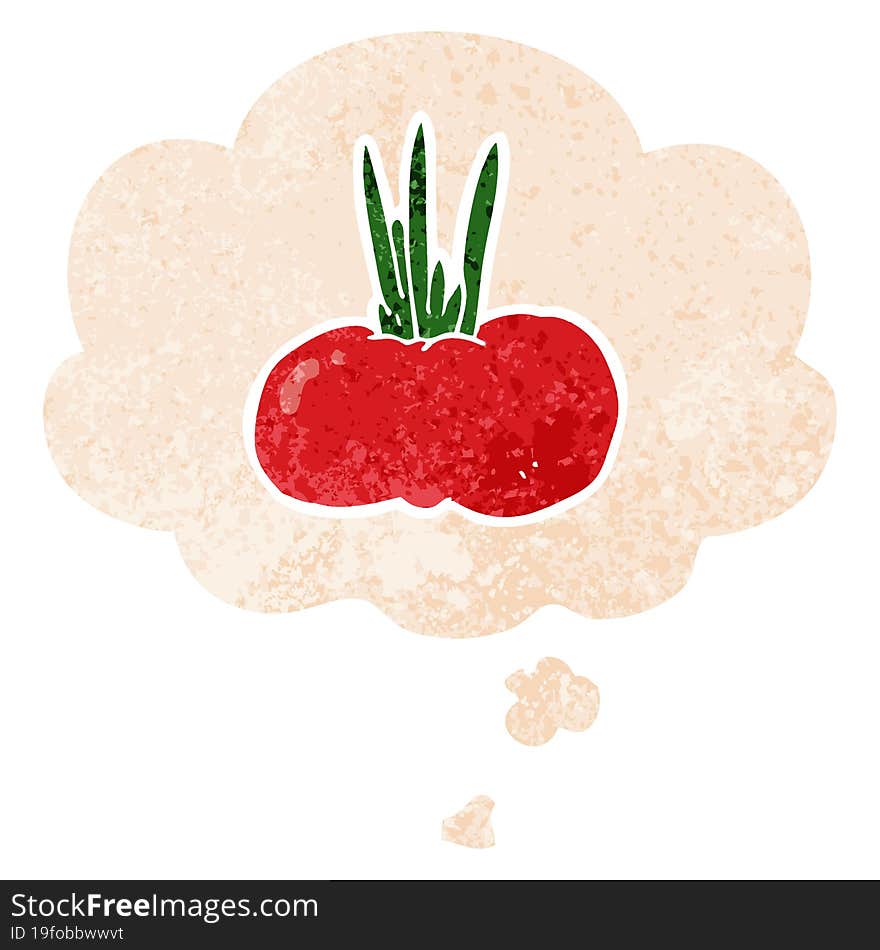 cartoon vegetable and thought bubble in retro textured style