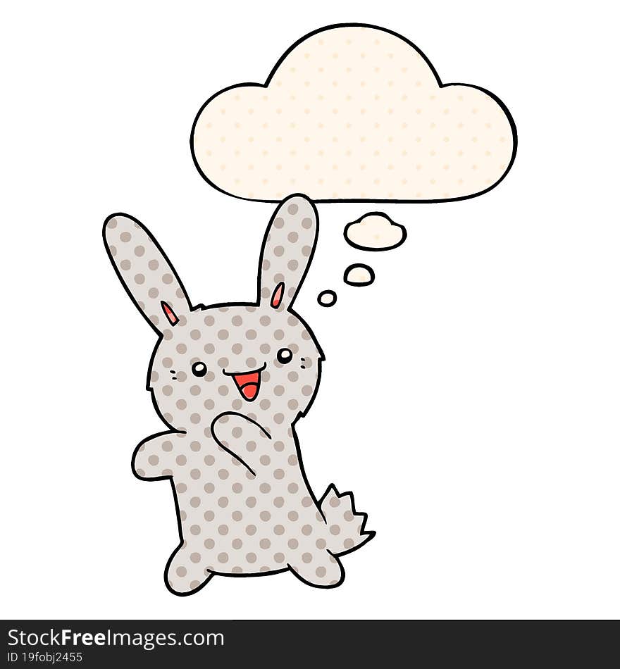 cartoon rabbit with thought bubble in comic book style