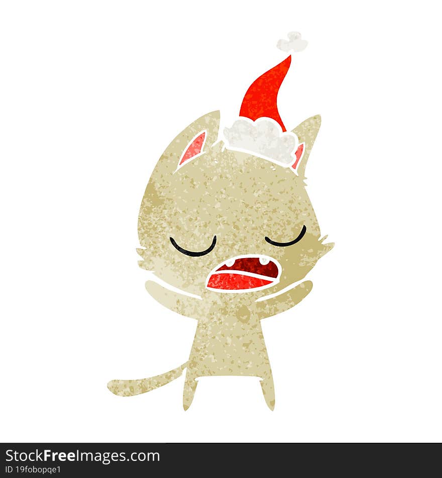 talking cat retro cartoon of a wearing santa hat