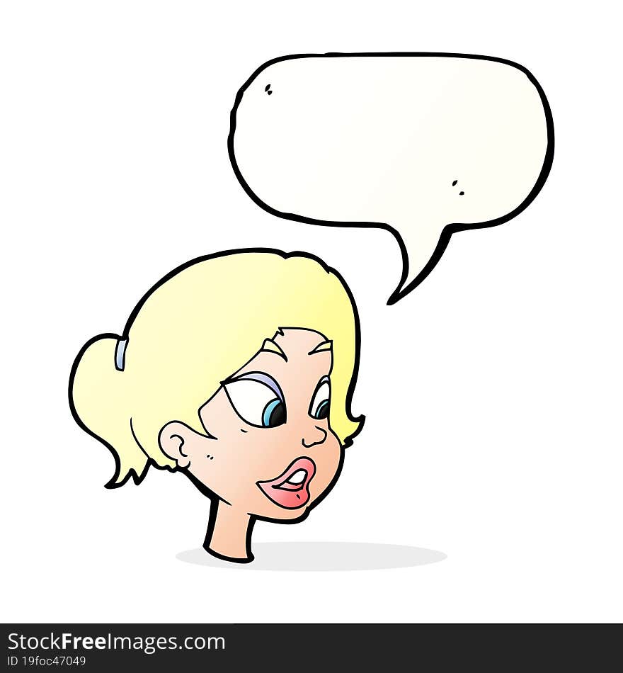 cartoon friendly woman with speech bubble