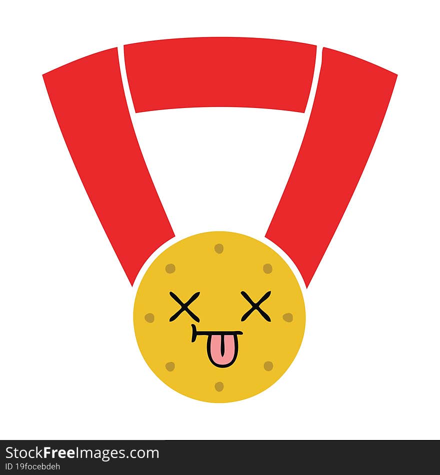 flat color retro cartoon gold medal