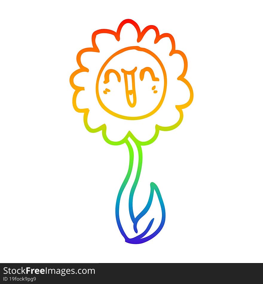 rainbow gradient line drawing of a cartoon happy flower