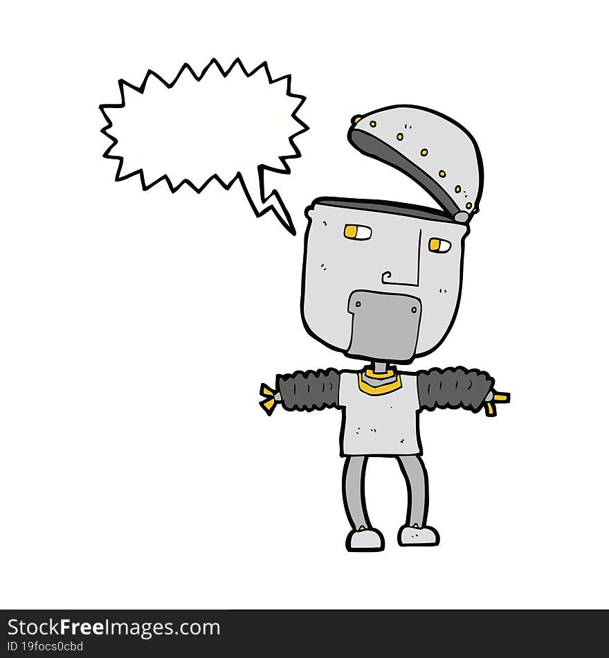 funny cartoon robot with open head with speech bubble