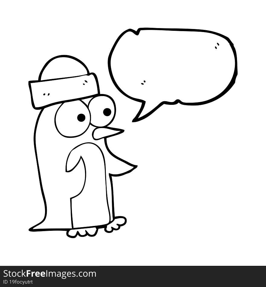 freehand drawn speech bubble cartoon penguin