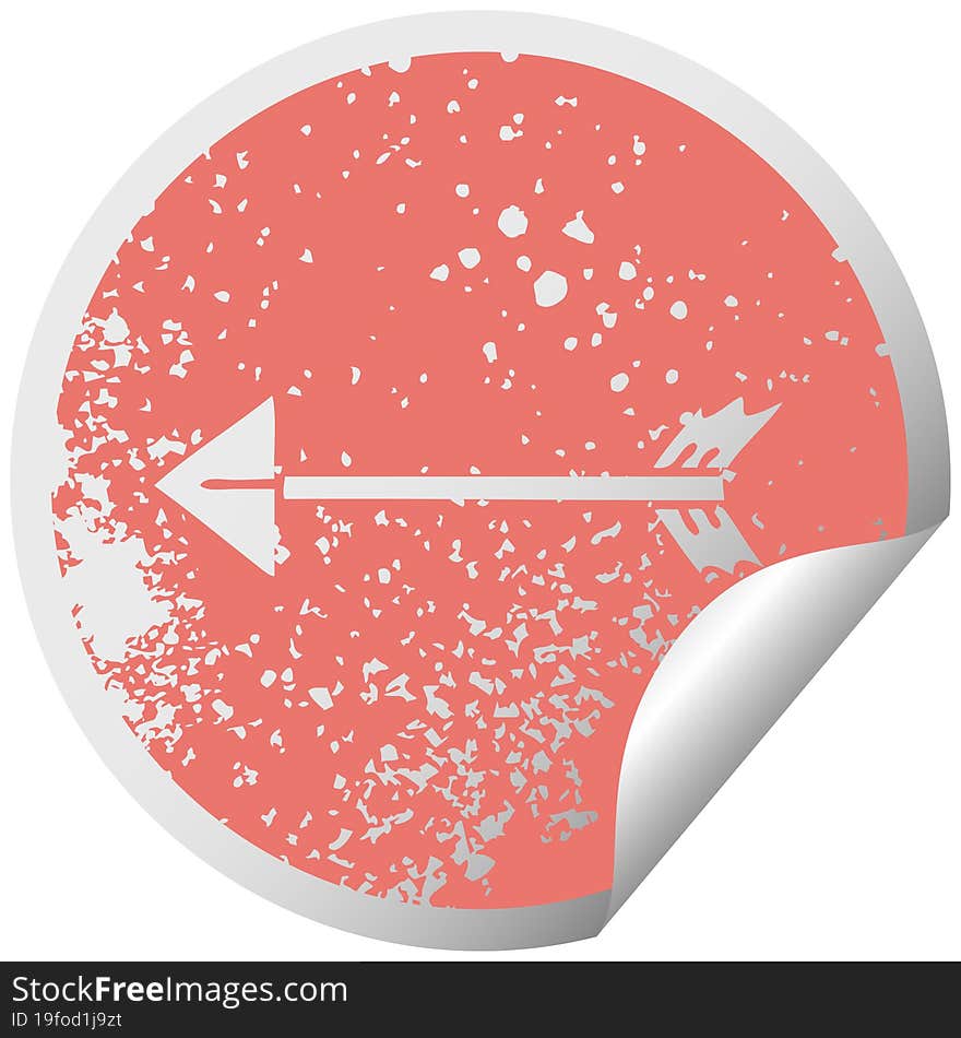 quirky distressed circular peeling sticker symbol arrow