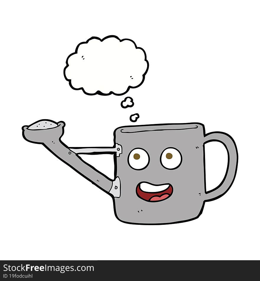 watering can cartoon with thought bubble