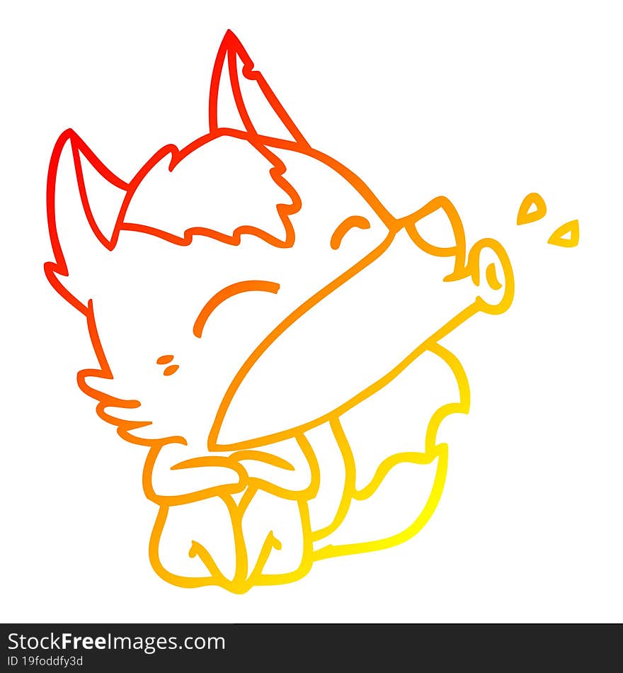 warm gradient line drawing howling wolf cartoon