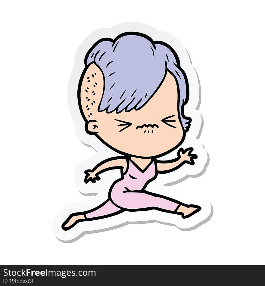 Sticker Of A Cartoon Annoyed Hipster Girl