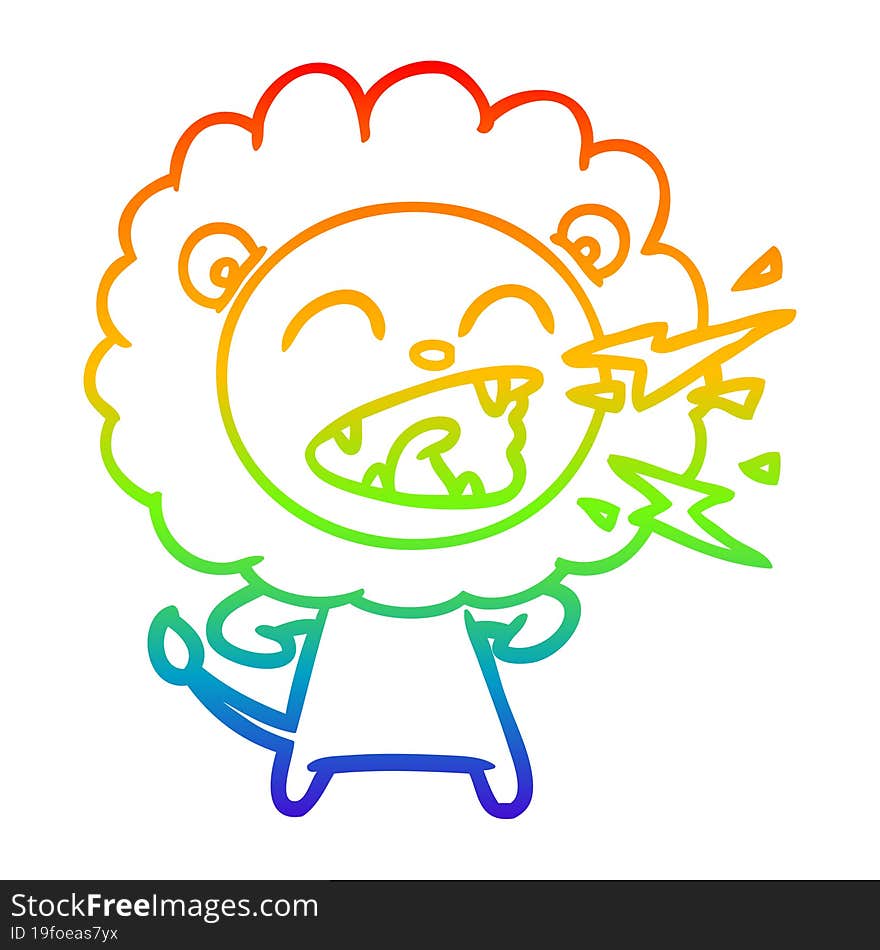 rainbow gradient line drawing cartoon roaring lion