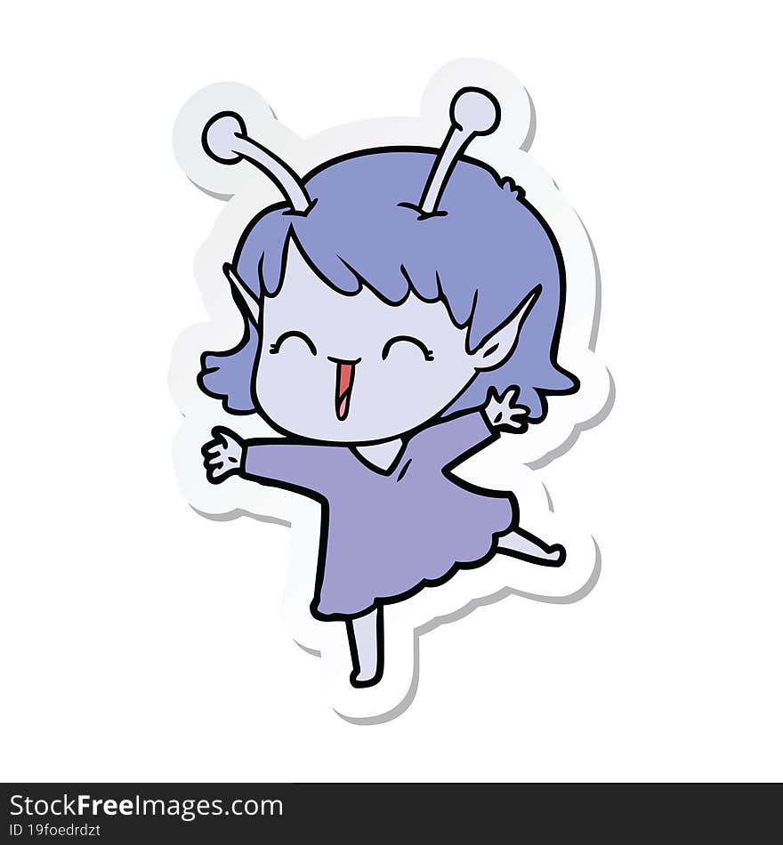 Sticker Of A Cartoon Alien Girl Laughing