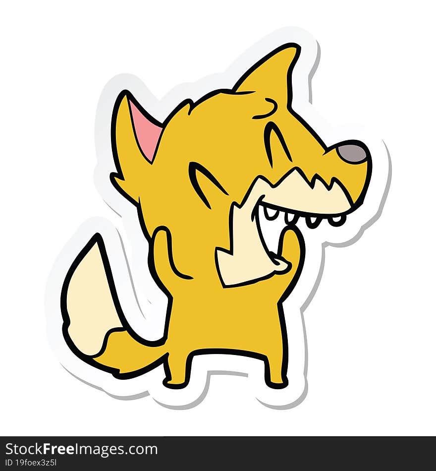 sticker of a laughing fox cartoon