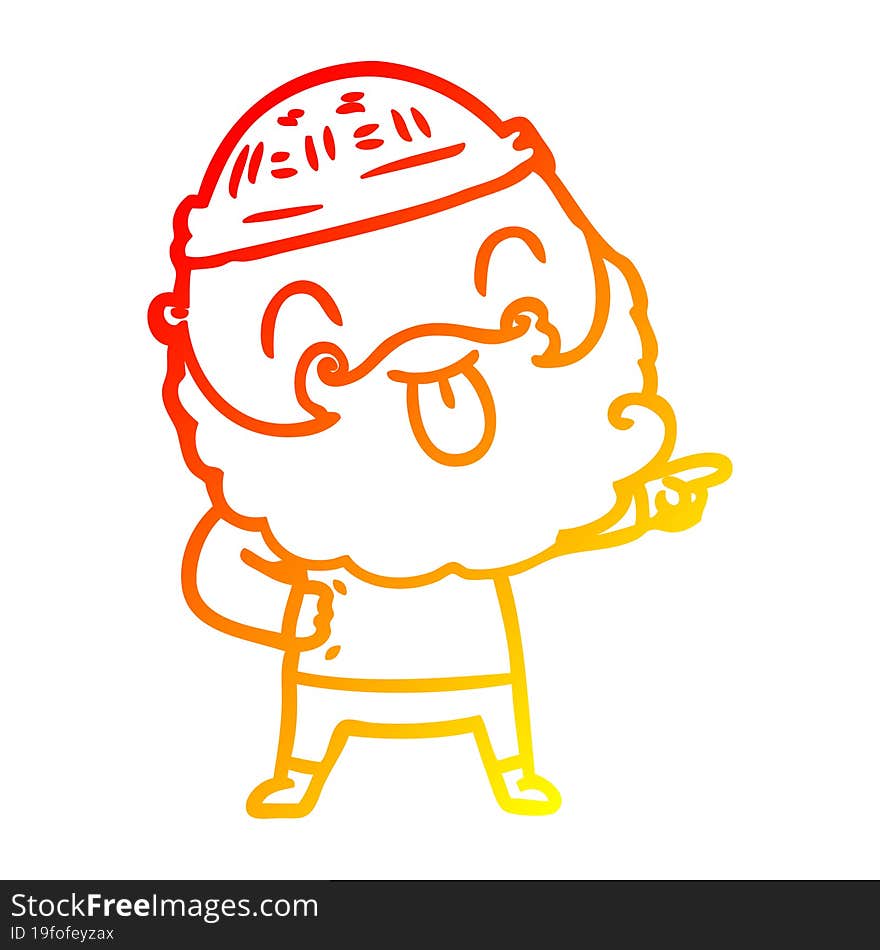 warm gradient line drawing man with beard sticking out tongue