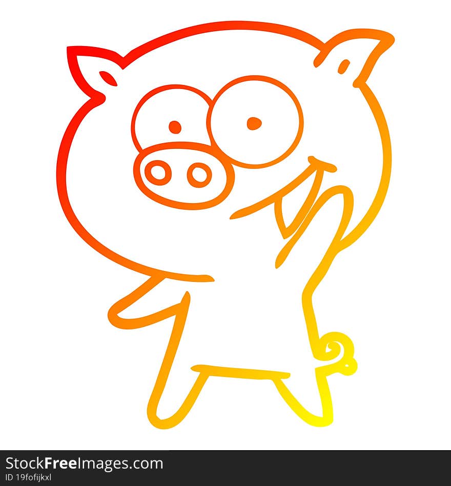 warm gradient line drawing of a cheerful pig cartoon