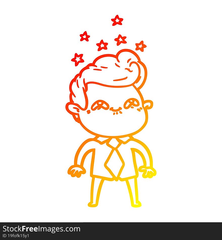 warm gradient line drawing of a cartoon excited man