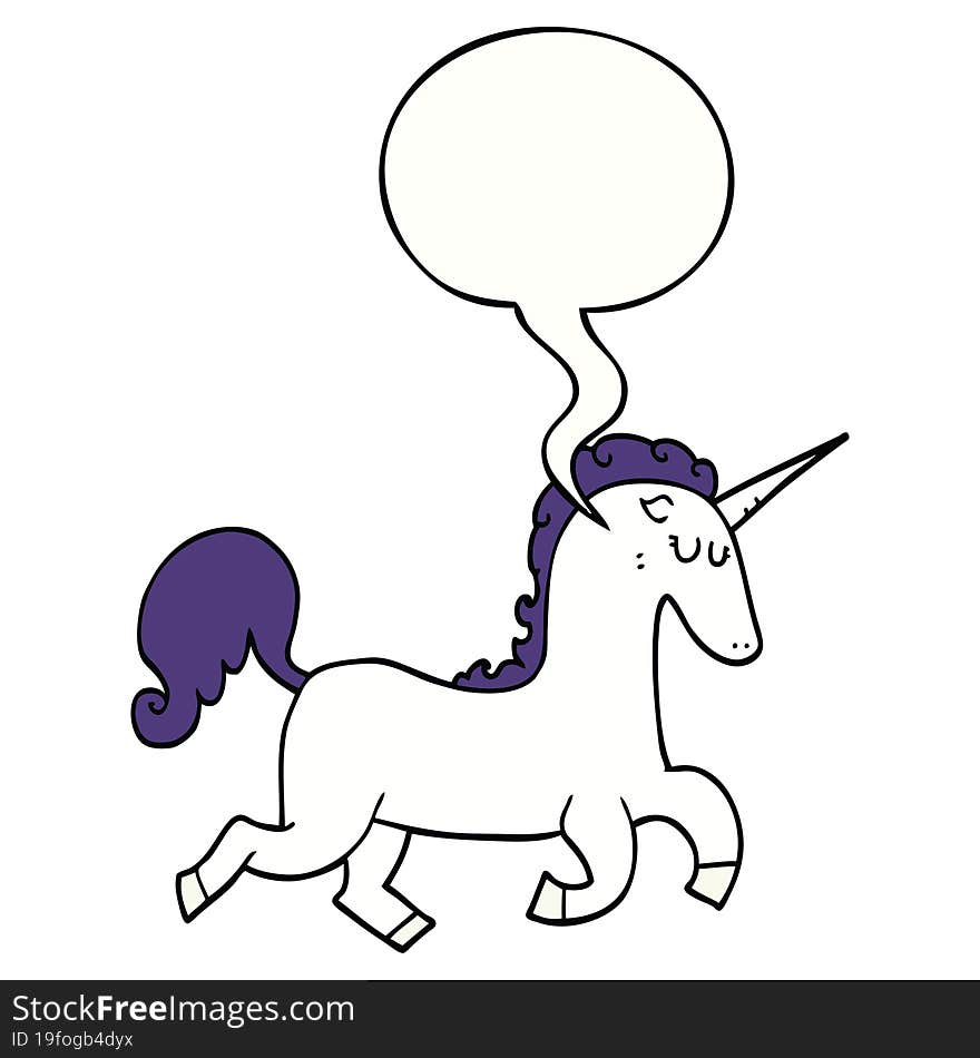 cartoon unicorn and speech bubble