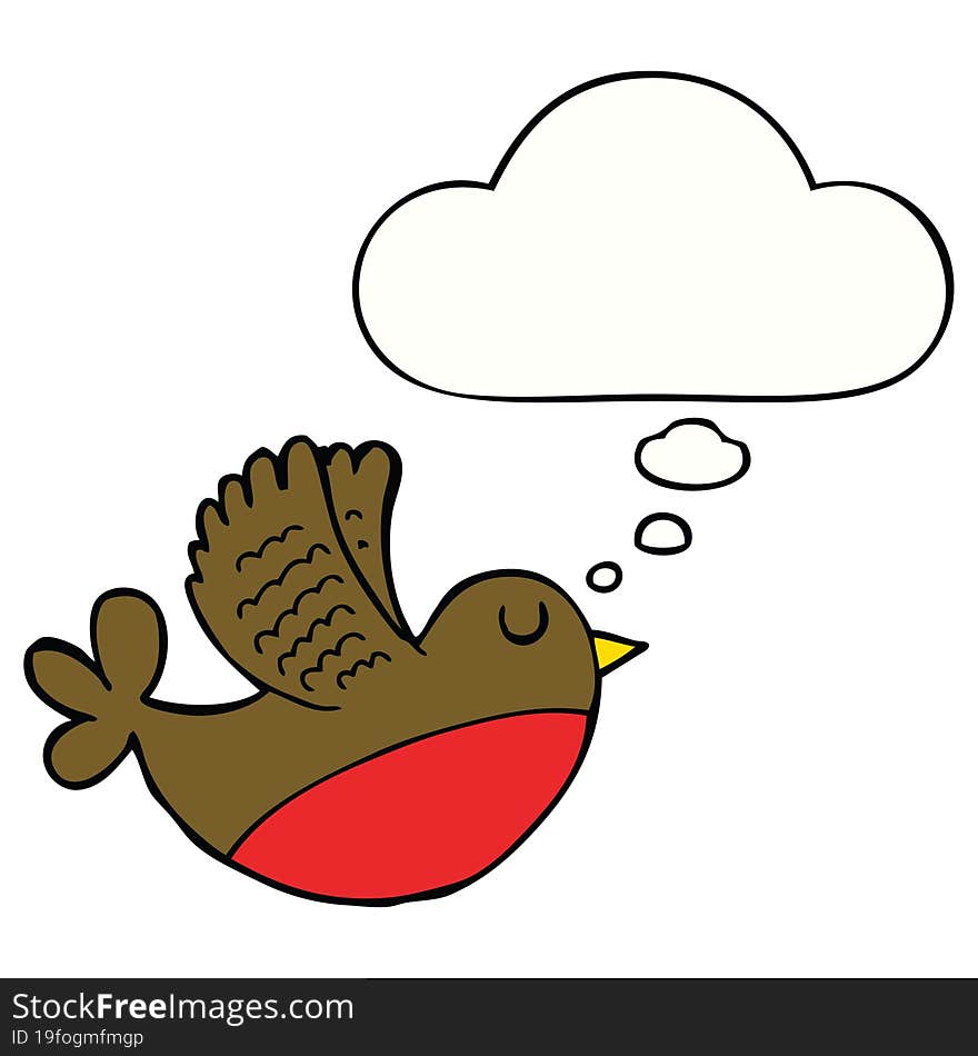 cartoon flying bird with thought bubble. cartoon flying bird with thought bubble