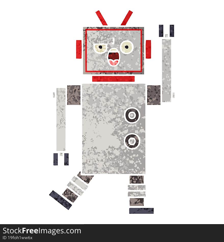 retro illustration style cartoon angry robot