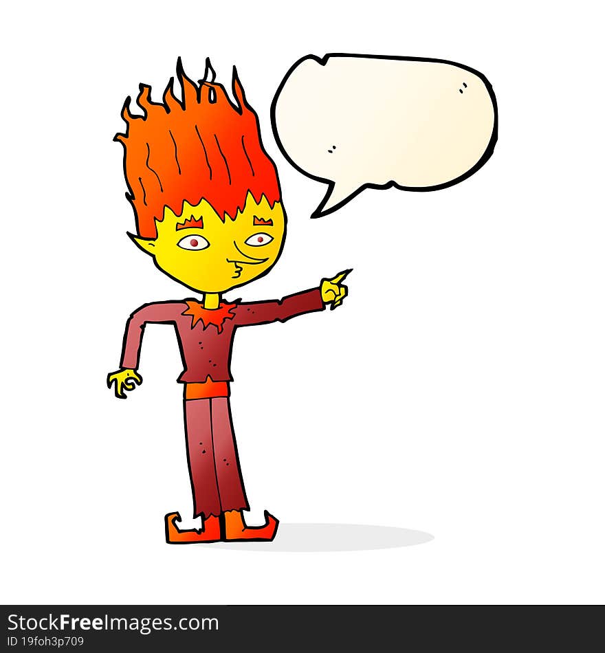 fire spirit cartoon with speech bubble