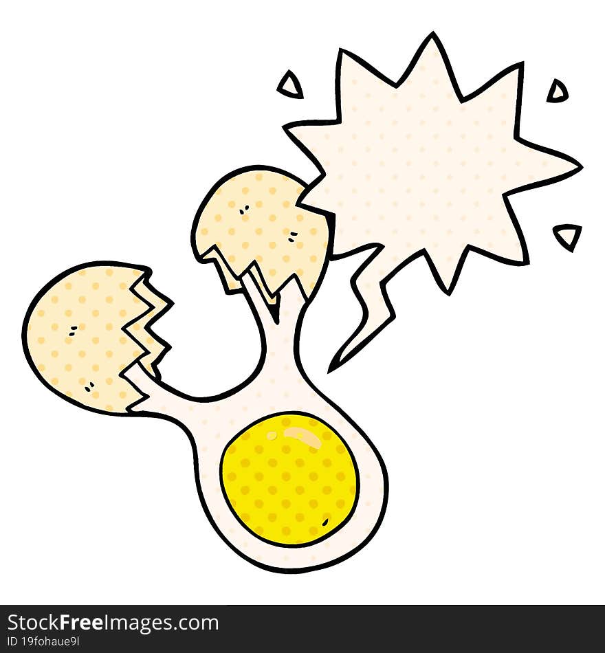 cartoon cracked egg and speech bubble in comic book style