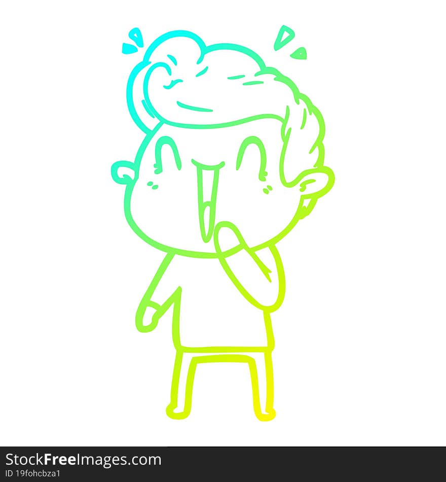 cold gradient line drawing of a cartoon excited man