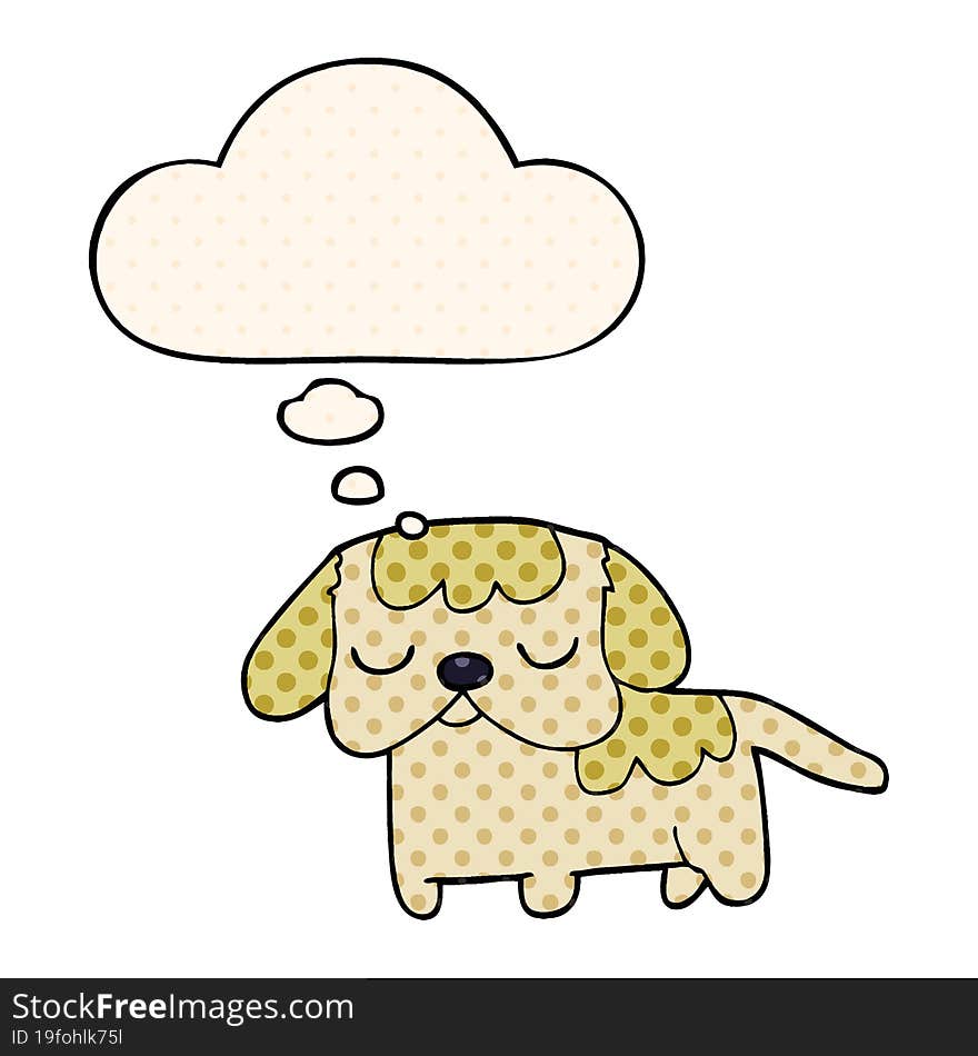 Cute Cartoon Puppy And Thought Bubble In Comic Book Style