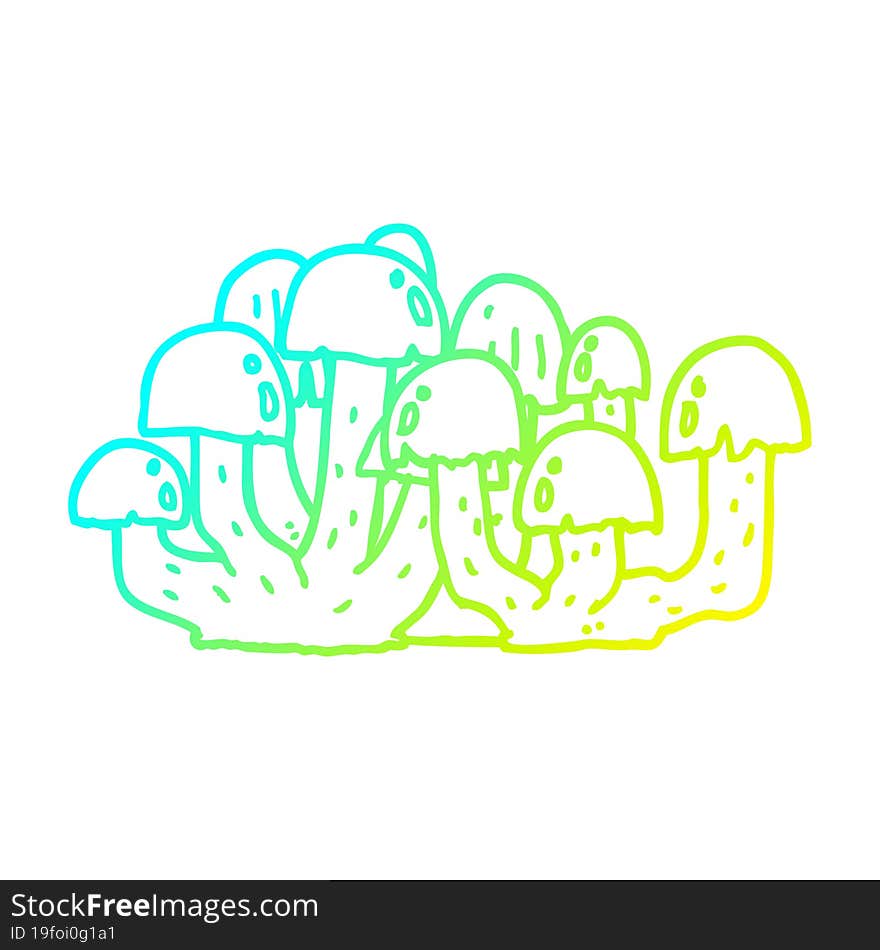 cold gradient line drawing of a cartoon mushroom