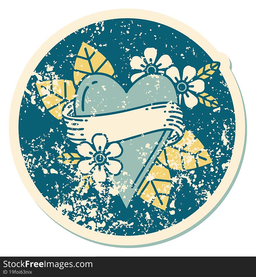 Distressed Sticker Tattoo Style Icon Of A Heart And Banner