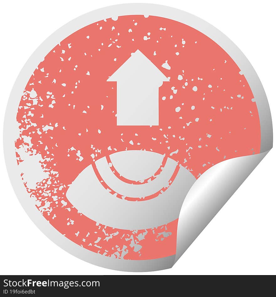 distressed circular peeling sticker symbol eye looking up