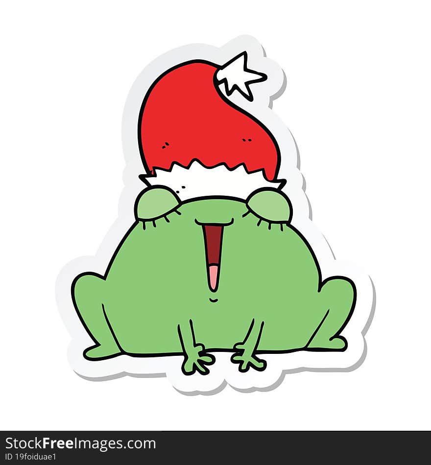 sticker of a cute cartoon christmas frog