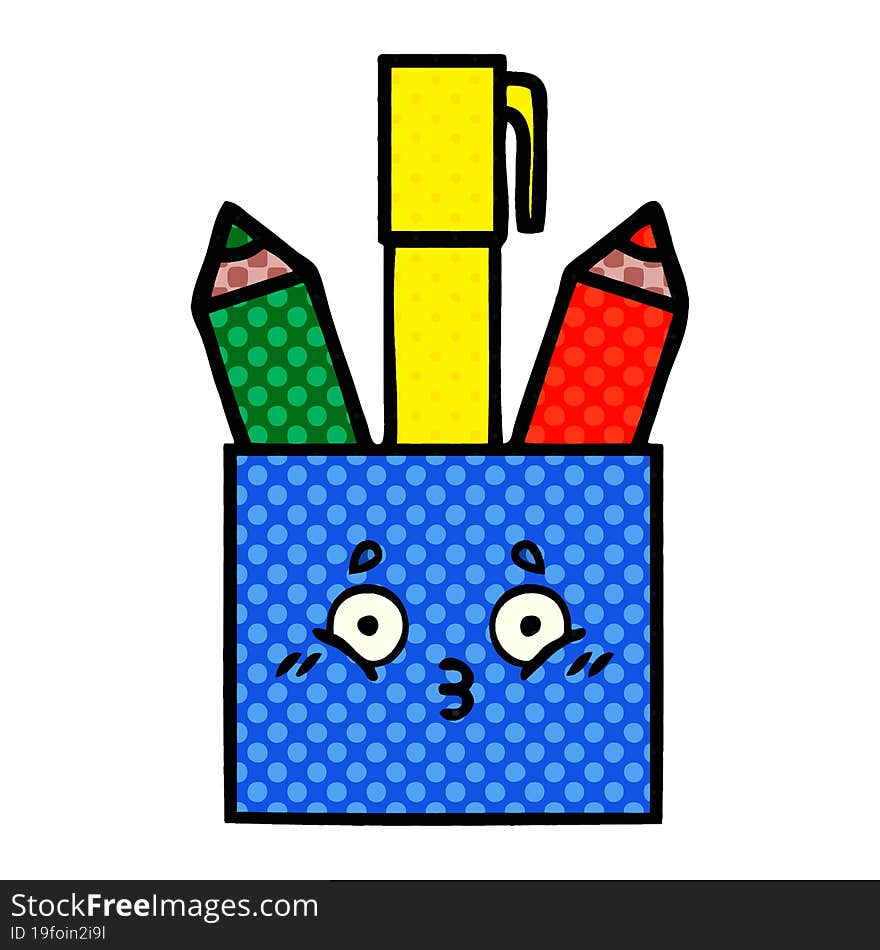 comic book style cartoon of a pencil pot