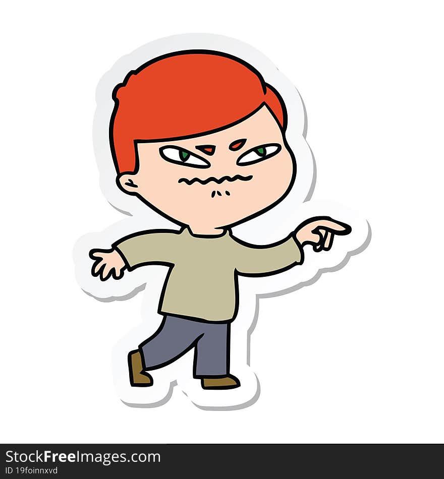 sticker of a cartoon angry man pointing