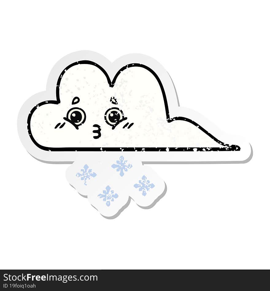 Distressed Sticker Of A Cute Cartoon Snow Cloud