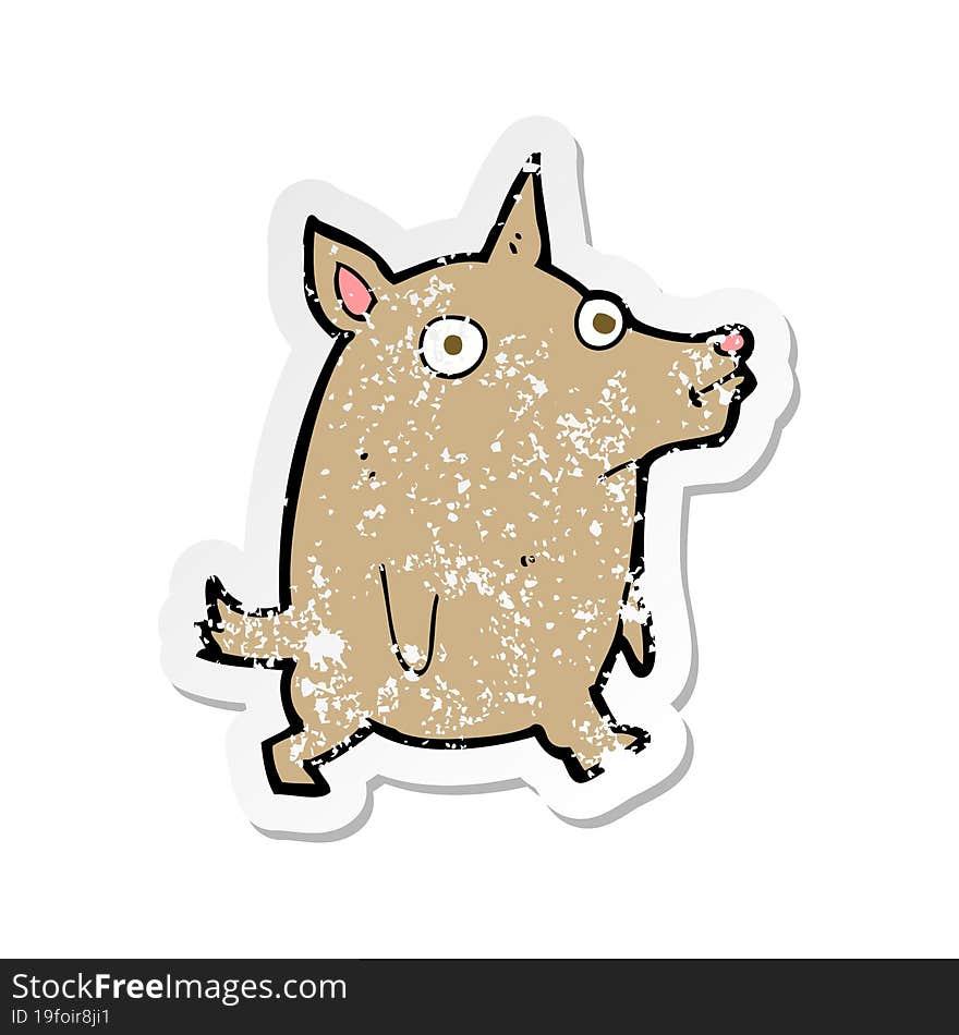 retro distressed sticker of a cartoon funny little dog