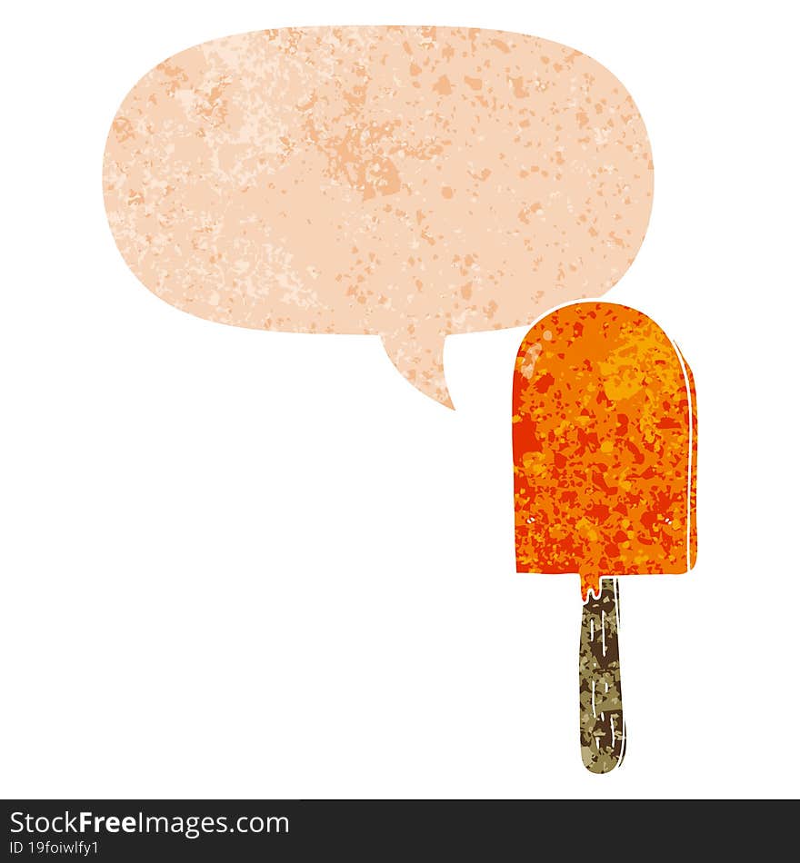 cartoon lollipop and speech bubble in retro textured style