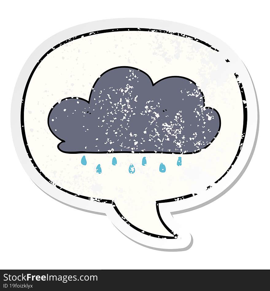 cartoon rain cloud and speech bubble distressed sticker