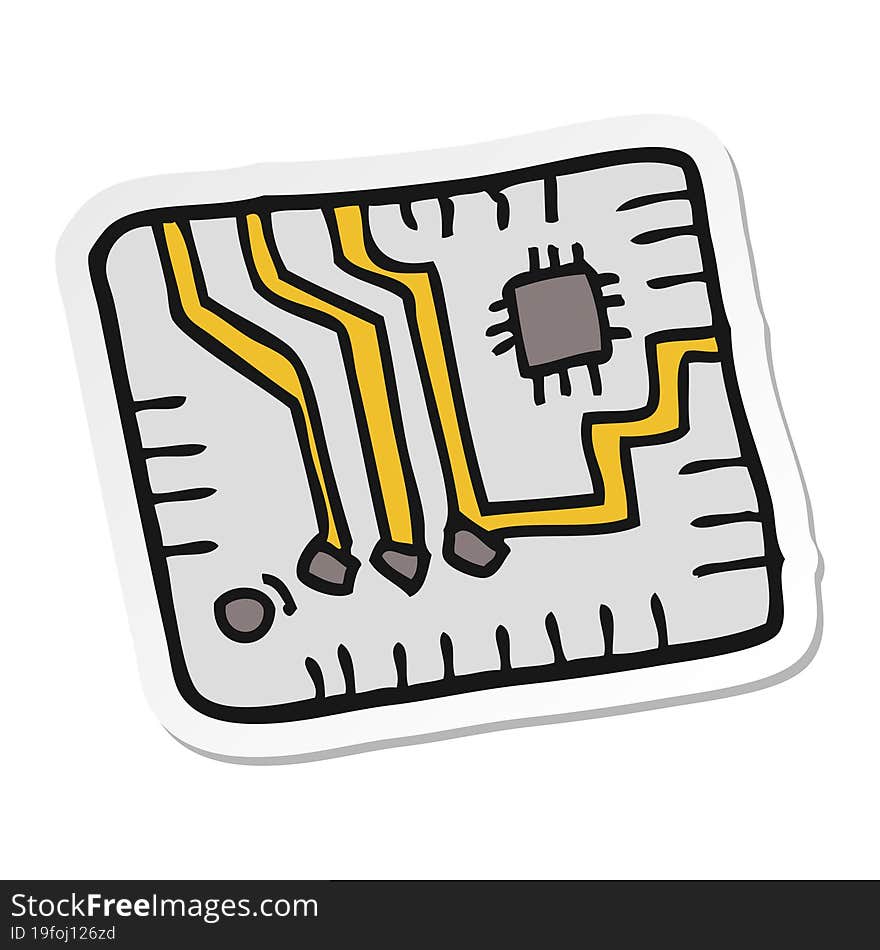 sticker of a cartoon computer circuitboard