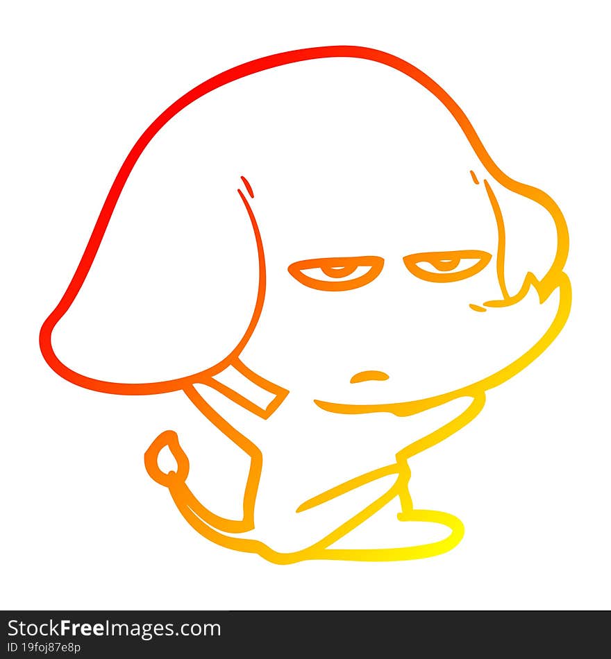 Warm Gradient Line Drawing Annoyed Cartoon Elephant