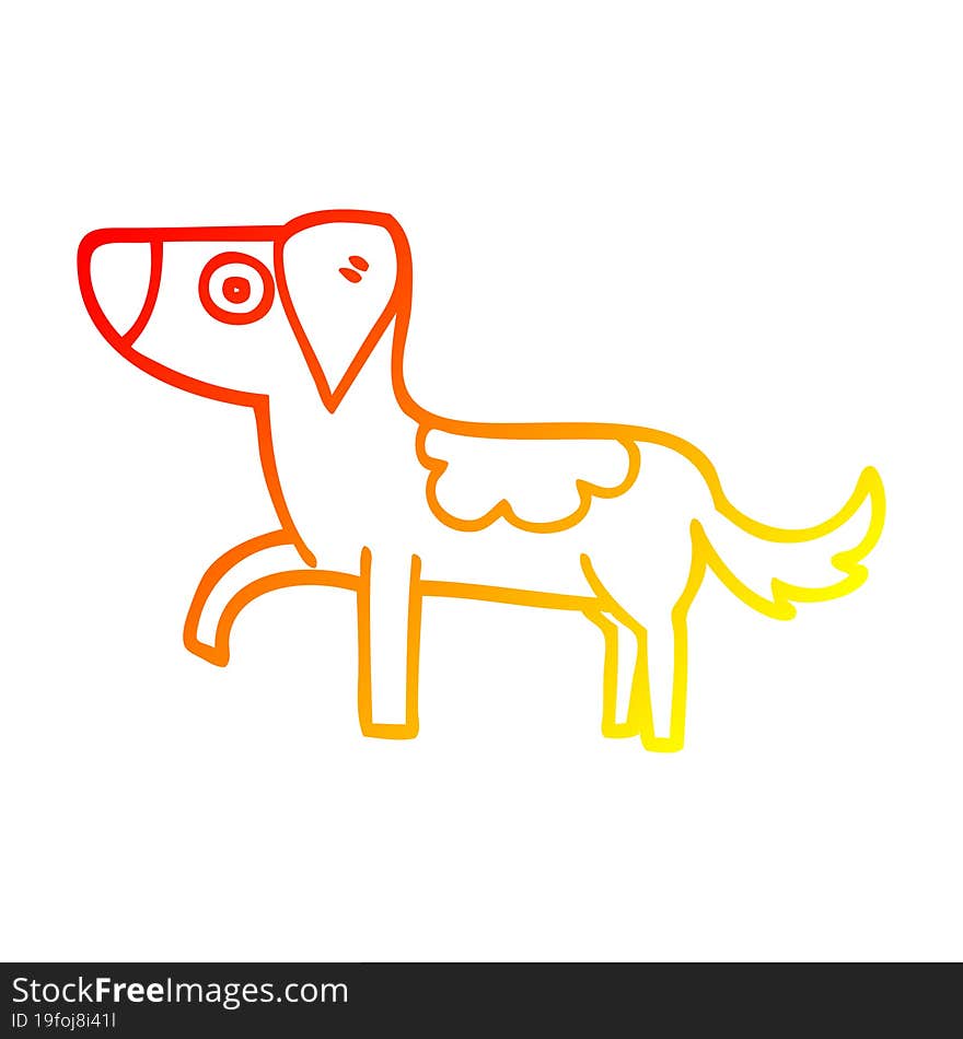 warm gradient line drawing of a cartoon standing dog